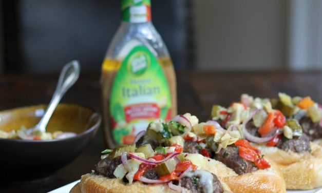 Mozzarella Stuffed Meatball Subs with Italian Vegetable Relish