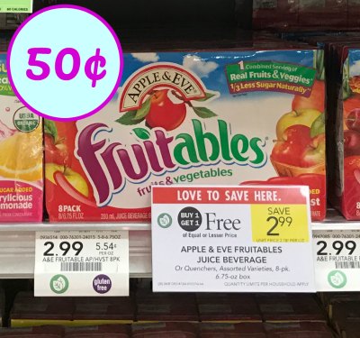 Apple & Eve Fruitables or Quenchers Juice Boxes - Just 50¢ At Publix