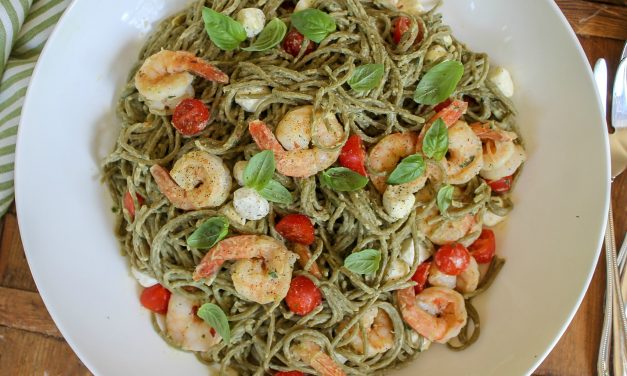 Basil Hummus Caprese Pasta With Shrimp + Savings On Ronzoni SuperGreens Pasta At Publix