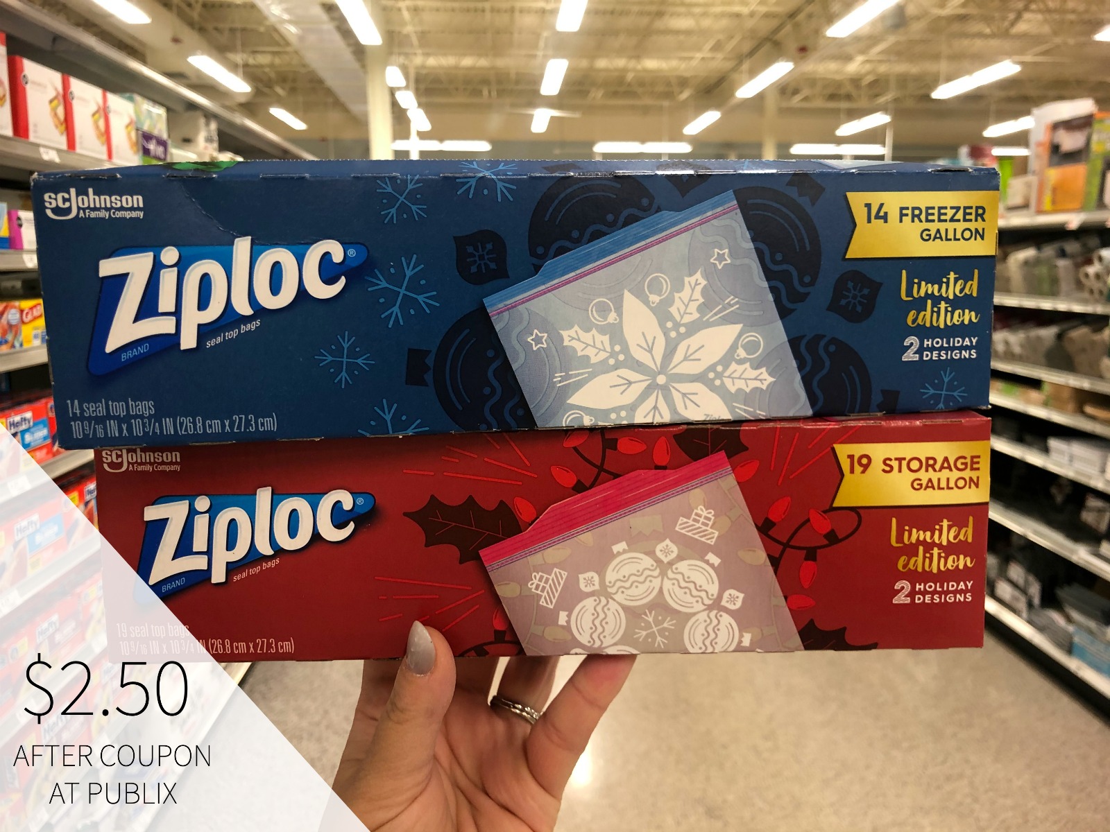 Ziploc Brand Holiday Slider Storage Gallon Bags, 12 Count