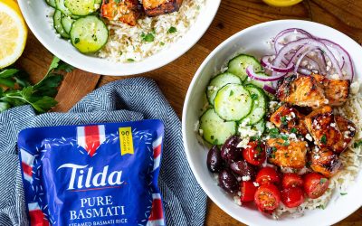 Grab Delicious Tilda® Ready to Heat Rice For My Mediterranean Salmon Rice Bowl