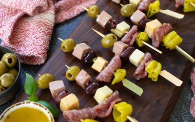 Easy Muffuletta Skewers Using Lindsay Organic Olives, Fiorucci All Natural Salami, and Cabot Cheddar Cheese – Save On All Three at Publix